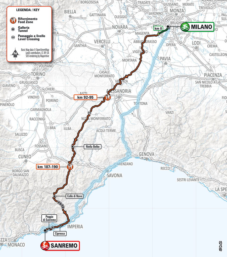 Mapa Miláno - San Remo 2020