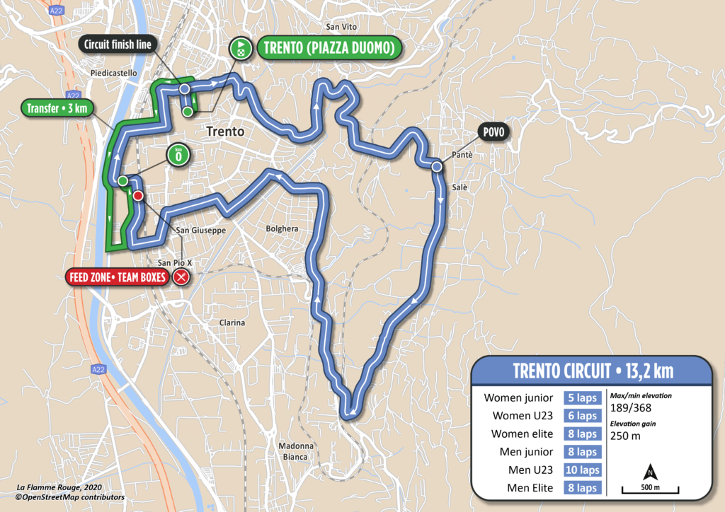 Mapa okruhu Majstrovstvá Európy v cestnej cyklistike Trentino 2021
